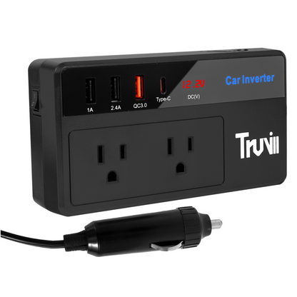 200W Car Power Inverter 12V DC to 110V AC Car Converter with 4 USB Ports Fast Charging Car Laptop Charger Car Adapter for Plug Outlet