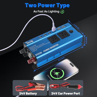 900W Car Inverters DC 12V to 110V AC Car Power Inverter with 4 USB Ports LED Display Car Charger Adapter for Plug Outlet