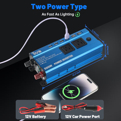 500W Car Inverter DC 12V to 110V AC Power Inverters for Vehicles with 4 USB Ports Car Charger Adapter for Plug Outlet